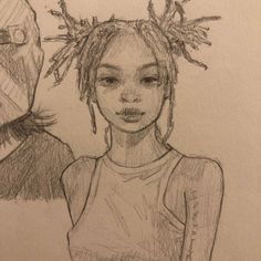 a drawing of a girl with dreadlocks on her head next to a man