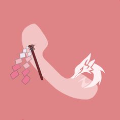 a pink background with an image of a person holding a stick in the middle of it