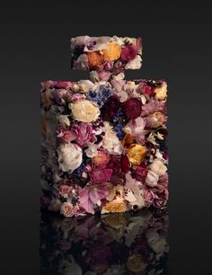 an image of a flowered box on a black background with reflection in the water