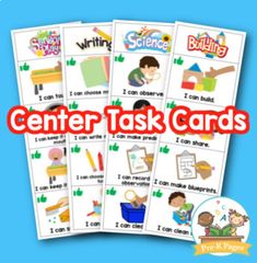 the center task cards are filled with pictures and words to help students learn how to write