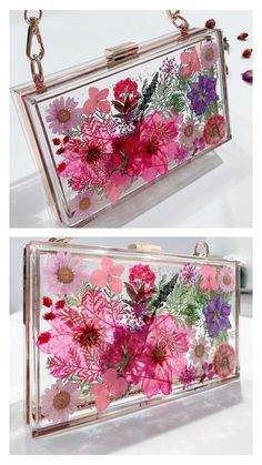 Resin Clutch Diy, Resin Clutch, Resin Bag, Seni Resin, Flower Resin Jewelry, Acrylic Clutch, Boca Raton Florida, Antique Jewellery Designs, Girly Bags