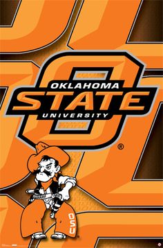 an orange and black poster with the state mascot on it's back ground,