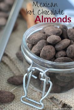 mexican hot chocolate almonds in a glass bowl