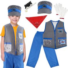 PRICES MAY VARY. 【One Size Fit for Most Kids】: Train engineer vest is zipper-free and about 18.1 inches/ 46 cm long, which is very tolerant of body shape and suitable for most children. The style is loose, simple and comfortable, and will not affect children's daily activities. The gloves are elastic cuffs suitable for children aged 3 to 10, so you don't have to worry about the size 【Quality Material】: Kids train engineer vest is made of nylon fabric, which is wear-resistant and durable, not eas Fun Costumes For Cosplay And Costume Parties, Fun Costumes For Costume Party And Cosplay Events, Train Engineer Hat, Train Engineer Costume, Train Conductor Costume, Engineer Costume, Train Conductor Hat, Engineer Hat, Conductor Hat