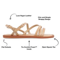 The Ennid sandal from Journee Collection can add the perfect finishing touch to any summer outfit. Their luxe vegan leather multi-strap design buckle entry open soft square toe and tonal insole will take you all over town in a shoe that says it all and compliments your outfit. As a bonus their 4 mm Tru Comfort Foam� insole will have you walking around in comfort for your everyday errands. Buckled Flats, Journee Collection, Summer Outfit, Flat Sandals, Women's Shoes Sandals, Ankle Strap, Open Toe, Vegan Leather, Leather Upper