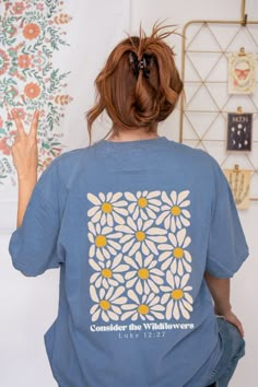 Consider the Wildflowers Retro Christian Comfort Colors Shirt Christian Wildflowers Shirt for Friend Christian Gift Religious Concert Tee - Etsy Simple Cricut Shirts, Relaxed Fit Daisy Print Tops For Summer, Spring Daisy Print Graphic Tee, Spring Daisy Print Relaxed Fit T-shirt, Relaxed Fit Daisy Print T-shirt For Spring, Spring Daisy Print Cotton Tops, Spring Cotton Daisy Print Tops, Cotton Daisy Print Tops For Spring, Blue Graphic Tee With Floral Print