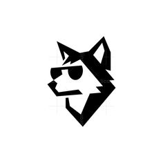 a black and white image of a wolf's head with sunglasses on its face