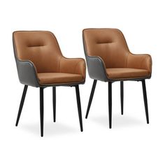 two brown chairs sitting next to each other