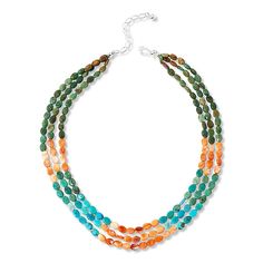 Jay King Orange Spiny Oyster Shell and Turquoise Bead 18" Necklace  This handcrafted, multi-strand necklace features a color block design utilizing the festive colors of natural turquoise and orange spiny oyster shell beads in a fun, layered silhouette. From Jay King.       Approx. 18"L x 3/4"W with 2-3/4" extender     Stamped .925     Hook closure     Necklace has three strands of oval, orange spiny oyster shell and turquoise beads strung in color block pattern   Stone Information       All siz Color Bands, Spiny Oyster, Stone Pattern, Beading Wire, Oyster Shell, Bead Stringing, Shell Beads, Natural Turquoise, Multi Strand Necklace