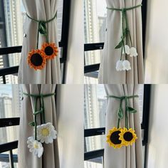 the curtains are decorated with sunflowers and daisies