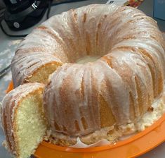 a bundt cake sitting on top of an orange plate