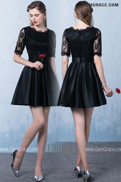 10% off now|Free shipping world-wide. Black Lace Satin Aline Party Dress With Lace Sleeves at GemGrace. Click to learn our pro custom-made service for wedding dress, formal dress. View #BridalPartyDresses for more ideas. Evening Mini Dress With Lace Short Sleeves, Black Satin Dresses With Contrast Lace, Black A-line Satin Dress, Black Satin A-line Fitted Dress, Black Fitted A-line Satin Dress, Fitted Black Satin A-line Dress, Satin Evening Dress With Lace Patchwork, Black Satin Dress With Lace Trim, Black Satin A-line Dress