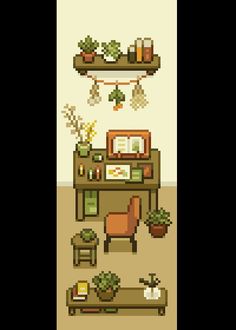 a cross stitch pattern with furniture and plants