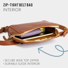 Zip-Tight Belt Bag Everyday Leather Belt Bag With Zipper, Classic Belt Bag With Zipper For Everyday Use, Everyday Rectangular Belt Bag With Zipper Closure, Everyday Rectangular Belt Bag With Zipper, Business Belt Bag With Zipper Closure, Hands Free Bag, Sunflower Colors, Minimalist Wallet, Almost Perfect