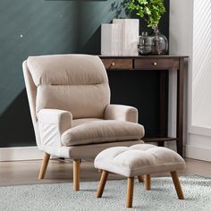 a chair and ottoman in a room