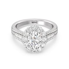 a white gold engagement ring with round diamonds