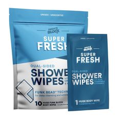 Super Fresh FunkBlock Shower Wipes - Large Body Wipes for Hygiene, Camping Wipes, Gym & Travel. No Rinse Bathing Wipes with Aloe & Vitamin E. Unscented. Bag of (10) Individually Wrapped Wipes Bathroom Night Light, Hot Yoga Studio, Body Wipes, Spa Night, Purse Essentials, Handbag Essentials, Deep Cleansing, Pattern Names, Going To The Gym