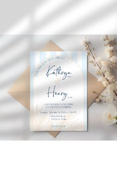 This editable wedding invitation suite captures the romance and ease of coastal luxury in every detail, with colors of soft blue and warm beige, and perfectly sets the tone for your day. Each piece has been thoughtfully designed to provide a cohesive, enchanting, and breezy look from the stunning retro styled blue Envelope Liner offering a delightful surprise upon opening, to the Belly Band wrapping everything together in an elegant bundle. 
This beautiful wedding stationery is editable in Canva and can be easily customized with your event details and sent out to your guests. Artwork can be added/resized/deleted; text color, font, & text size can be changed; background color can be changed.