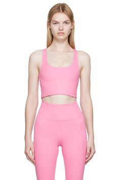 SSENSE Exclusive Pink Paloma Sport Bra by Girlfriend Collective on Sale Scoop Neck Crop Top With Medium Support For Gym, Summer Sports Bra With Scoop Neck, Compressive Scoop Neck Gym Crop Top, Medium Support Scoop Neck Crop Top For Workout, Medium Support Workout Crop Top With Scoop Neck, Compressive Scoop Neck Crop Top For Workout, Workout Crop Top With Medium Support And Scoop Neck, Athleisure Elastane Crop Top With Scoop Neck, Solid Color Scoop Neck Crop Top For Sports