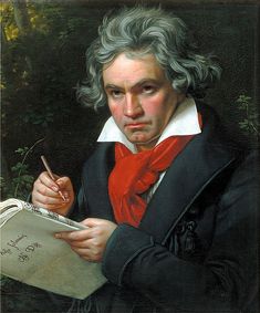 a painting of a man holding a pen and writing on a piece of paper in his hand