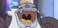 an animated image of a cartoon character with his mouth open