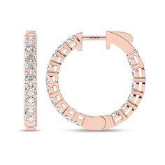 Atmos Diamond Charming Hoops_Product angle _3 - 1 Rose Gold Diamond Hoop Earrings With Brilliant Cut, Rose Gold Hoop Earrings With Brilliant Cut Diamonds, Rose Gold Diamond Hoop Earrings With Single Cut Diamonds, Timeless Diamond Hoop Earrings With Accents, Rose Gold Hoop Earrings With Single Cut Diamonds, Classic Rose Gold Diamond Hoop Earrings, Diamond-cut Diamond Hoop Earrings In Rose Gold, Rose Gold Diamond-cut Hoop Earrings, Diamond Cut Rose Gold Hoop Earrings