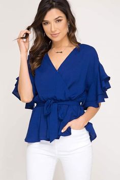 Royal Blue Top Outfit, Blue Top Outfit, Trendy Tunic, Royal Blue Top, Fashion Tops Blouse, Ooh La La, Designer Party Wear Dresses, Top Outfit