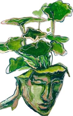 a drawing of a potted plant with green leaves