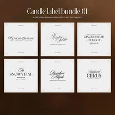 the candle label bundle is shown in black and white, with four different font styles