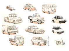 various types of vehicles are shown in this drawing