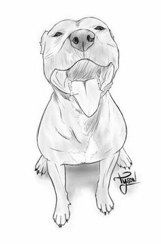 a drawing of a dog with its mouth open and tongue out, sitting on the ground