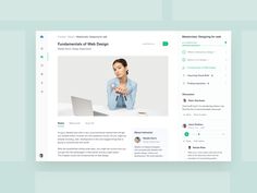 the website design is designed to look like it has an image of a woman using a laptop