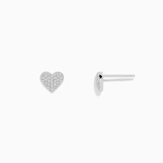 Effy 925 Sterling Silver Diamond Heart Stud Earrings White Gold Double Heart Earrings With Heart Charm, Sterling Silver Heart Charm Earrings, White Gold Heart Earrings With Heart Charm, White Gold Heart Earrings With Open Heart Charm, Single Double Heart Earring In Sterling Silver, Single White Gold Earring For Valentine's Day, White Gold Heart Cut Earrings With Heart Charm, Fine Jewelry Heart Earrings For Pierced Ears, Valentine's Day White Gold Single Earring