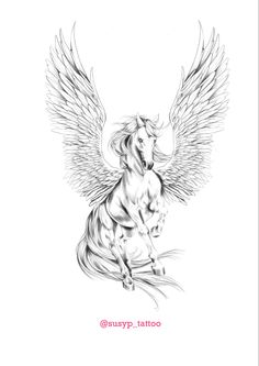 a drawing of a horse with wings on it's back