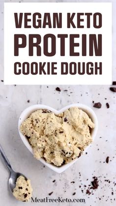 vegan keto protein cookie dough in a heart shaped bowl