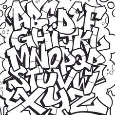 graffiti alphabets are drawn in black and white