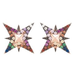 North Star Rainbow Stud Earrings Rosegold | LATELITA | Wolf & Badger Pretty Earring, Northern Star, Cascading Flowers, Silver Flower Earrings, Gold Sign, Writing Gifts, Bright Star, Sparkle Earrings, Evil Eye Pendant