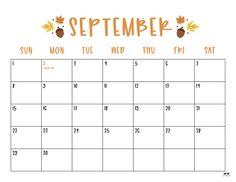 a printable calendar with autumn leaves and the words,'september'on it