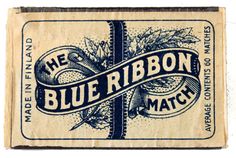 a blue ribbon match card on a white background