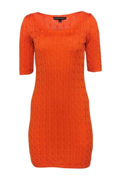 Current Boutique-Ralph Lauren - Orange Cable Knit Silk Dress Sz M Chic Fitted Cable Knit Sweater Dress, Fitted Cable Knit Sweater Dress, Chic Fitted Cable Knit Dress, Casual Fitted Cable Knit Sweater Dress, Fitted Orange Knit Dress, Fitted Knit Dress, Cropped Sleeves, Orange Shorts, Short Dresses Casual