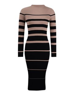 Transform your fall wardrobe with our On the Boardwalk Striped Midi Sweater Dress! This playful and quirky dress features a vibrant khaki color and eye-catching black stripes for a fun, carefree look. Perfect for a day out on the boardwalk or a cozy night in. Size Guide: Model is 5’8” tall, and has a 33.5” bust, 26.4” waist, & 35.6” hips. She is wearing a S / US 4 / AU 8. This sweater dress is true to size. Material: 100% Viscose. Feature: High crew neckline. Long sleeves. Bodycon fit. Sweater material. Midi length. Care Instructions: Machine wash / Cold hand wash Fall Striped Knee-length Midi Dress, Chic Striped Dresses For Fall, Chic Striped Fall Dresses, Fall Striped Ribbed Dresses, Trendy Striped Long Sleeve Dress, Trendy Long Sleeve Striped Dress, Casual Striped Midi Dress For Fall, Fitted Striped Midi Dress For Fall, Trendy Striped Dresses For Fall