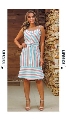 LIFESIDE | Moda Feminina Primavera 2019.  Vestido listrado. Vestido com faixa na cintura. Vestido alegre. Look elegante. Vestido em tons candy. #Fashion  #ModaFeminina #LookDoDia #Looks #ModaPrimaveraVerao #Lifeside #Lookbook Spring Summer 2019 Lookbook #Moda #Fashion  #OOTD #SpringSummer2019 #Look #Estilo #Style Candy Fashion, Stylish Work Outfits, Dress Home, Western Dresses, Summer 2019, Moda Fashion, Teen Fashion, Spring Summer Fashion, Stylish Women