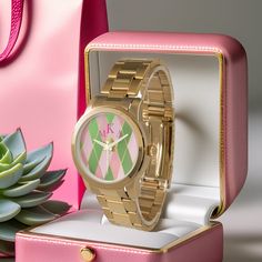 Trendy Pink and Green Gold Argyle Monogram  Watch Green Gold, Green And Gold