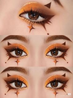 Bright Colored Makeup, Question Mark Makeup, Maniac Skz Inspired Makeup, Yellow Alt Makeup, Eclipse Makeup Ideas, Kaleidos Escape Pod Looks, Graphic Eye Makeup Looks, Hot Glue Eye Makeup, Rhinestone Makeup Ideas