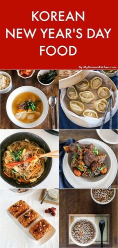 the korean new year's day food is shown in this collage with different pictures