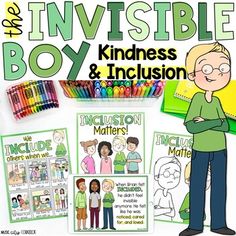 the invisible boy book is shown with pictures and coloring pages for children to color on