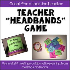 a poster with the words teacher headbands game in purple and black on it