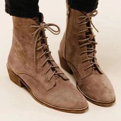 Lasaky - Winter Low-Heeled Round Toe Lace-Up Ankle Martin Boots Elegant Boots, Party Heels, Womens Chunky Heels, Pu Heels, Zipper Boots, Casual Date, Martin Boots, Lace Up Ankle Boots, Womens Boots Ankle