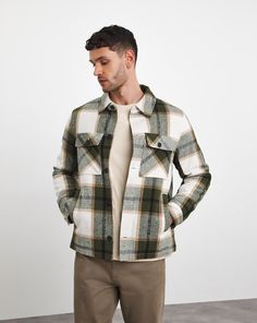 Step out in style this season with the Jacamo quilted lined shacket in a green check. A versatile jacket that will keep you warm and comfortable throughout the colder months. Wear alone with a classic tee or layer for a new take on the outfit. However you choose to wear it, you'll be dressing in style! Men Winter Layering Outfit, Shakets Mens, Men's Winter Jacket, Shacket Outfit For Men, Men Shacket Outfit, Winter Shirts Men, Check Shacket Outfit, Winter Layering Outfits Men, Plaid Jacket Outfit Men