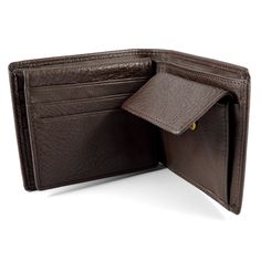 This high-quality wallet comes with that exciting smell of genuine leather. Classic brown colour and a lightly textured leather give it a manly appearance. Inside are multiple card pockets, including a card holder that folds out. Additionally, there's a coin compartment with a button closure and 2 money sleeves. Trifold Wallet With Coin Pocket For Business, Leather Trifold Coin Purse With Rfid Blocking, Brown Bifold Coin Purse For Business, Brown Wallet With Coin Pocket For Business, Leather Bifold Coin Purse With Rfid Blocking, Brown Trifold Coin Purse With Rfid Blocking, Brown Business Wallet With Coin Pocket, Classic Handmade Brown Trifold Wallet, Brown Textured Leather Wallet For Business